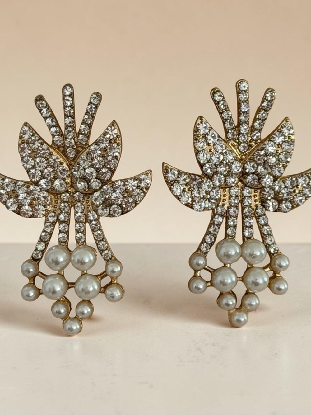 Gold-Tone Pearl & Crystal Statement Earrings